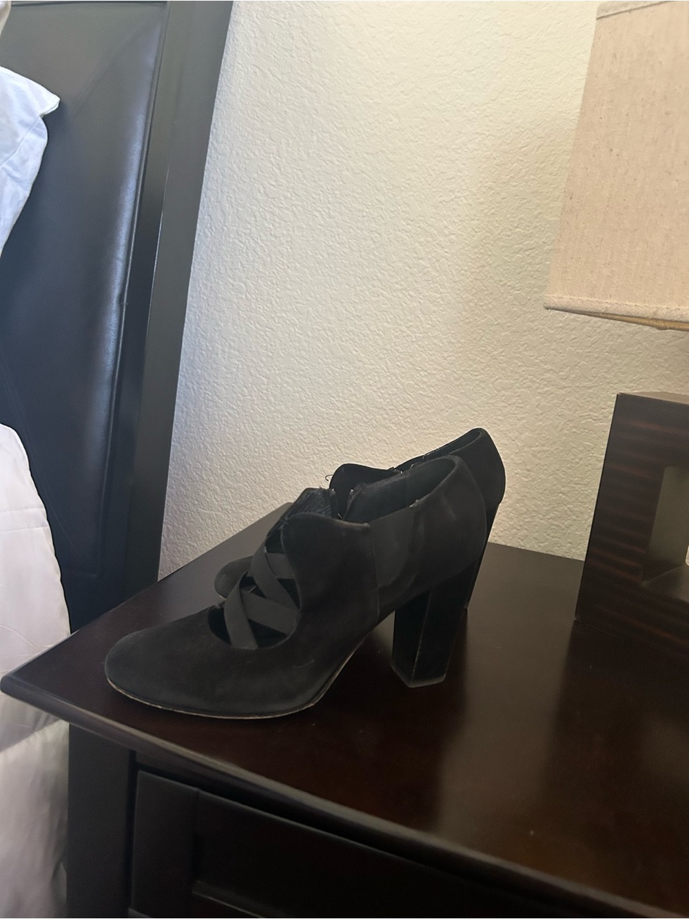 Donald J. Pliner Black Suede Crisscross Strap Block Heel Booties